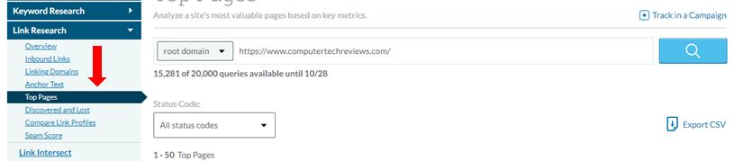 How to find Top Pages in Moz Link Explorer